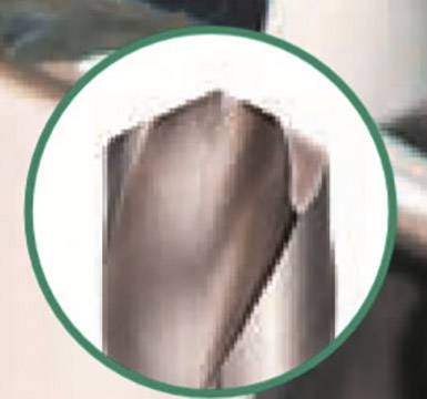 A close-up image of a metal drill bit. The drill bit has a spiral tip and sharp cutting edges suitable for drilling holes.