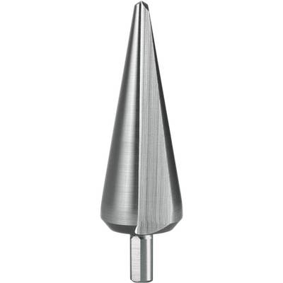 A silver metal cone drill with a smooth surface. Suitable for drilling holes in materials such as metal and plastic.