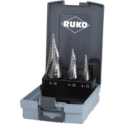 RUKO 101026RO Step drill bit set 3-piece 4 - 12 mm, 4 - 20 mm, 4 - 30 mm HSS Triangular shank 1 Set