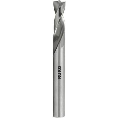 Metal drill bit with a spiral cutting edge, silver-coloured, vertically aligned.