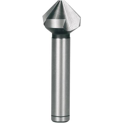 Metal countersink with cylindrical shank, suitable for countersinking and deburring holes in metal surfaces.