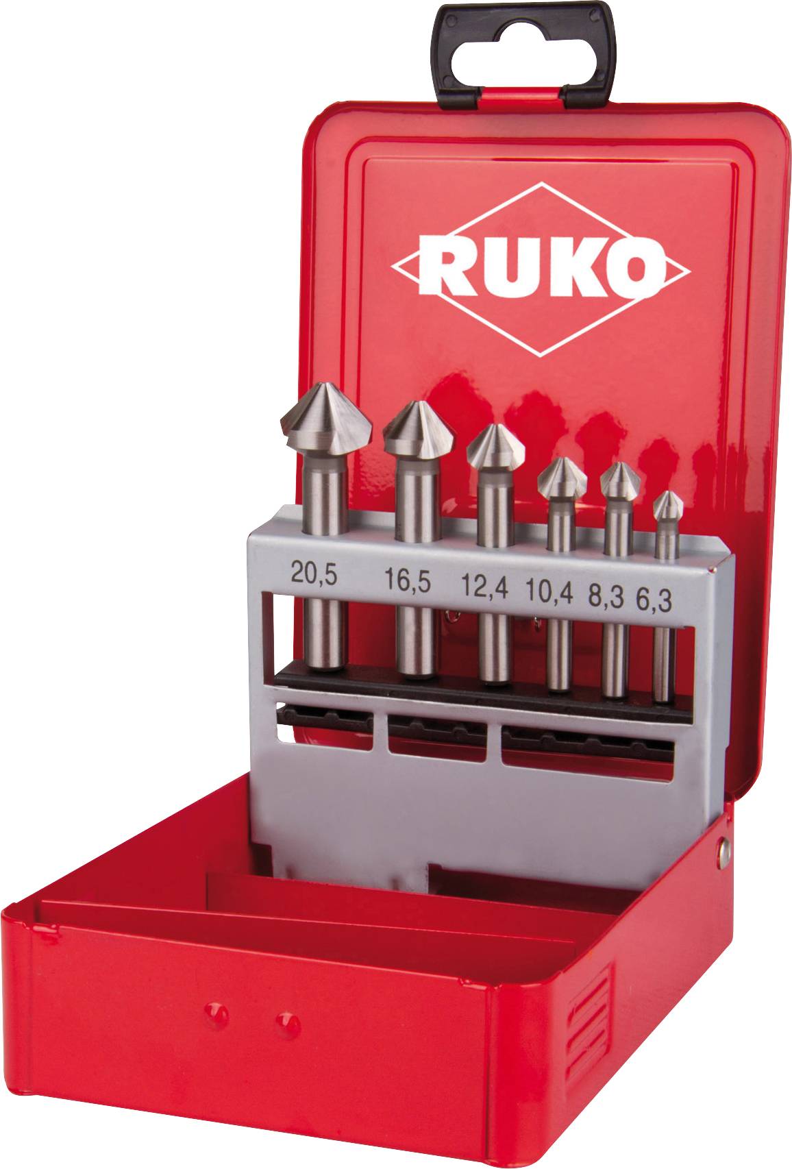 RUKO 102152E Countersink set 6-piece 6.3 mm, 8.3 mm, 10.4 mm, 12.4 mm, 16.5 mm, 20.5 mm HSSE-Co 5 Cylinder shank 1 Set-0