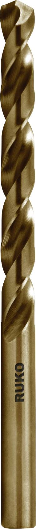 A bronze-coloured spiral drill bit, vertically positioned, displays its cutting edges and smooth base.