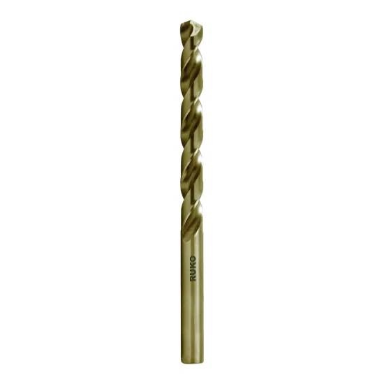 A metal twist drill bit with a spiral flute design and sharp tip, designed for precision drilling in various materials.