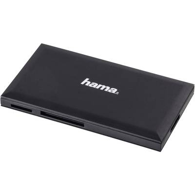 External Hama multi-card reader in black, suitable for reading and writing various memory card formats.