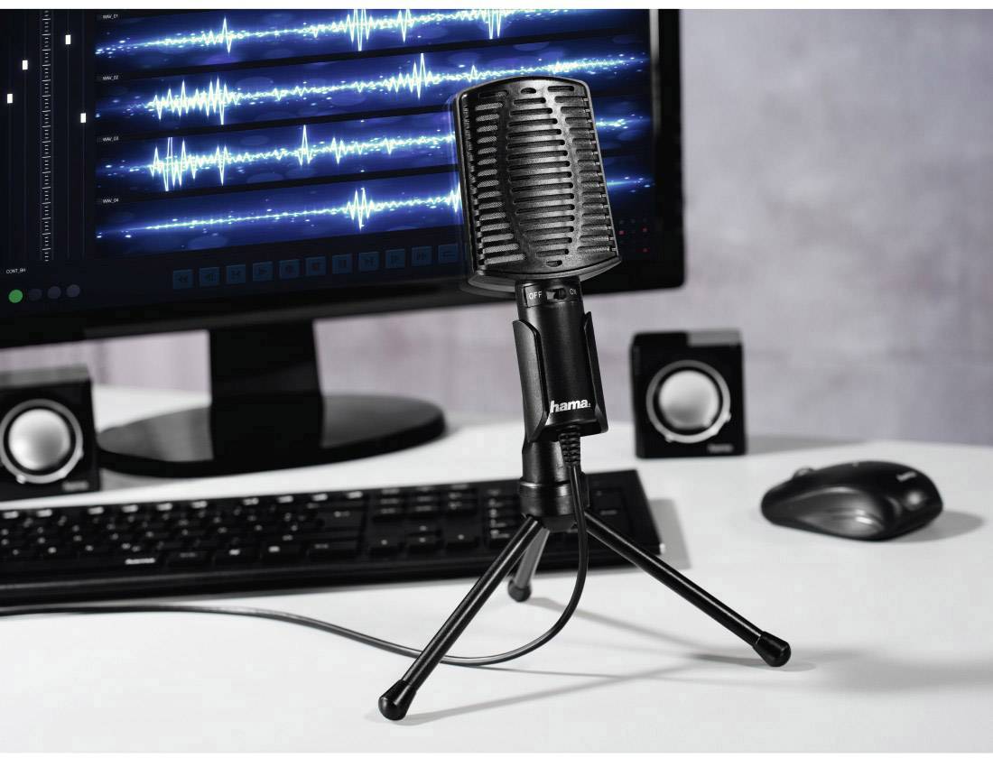 Hama MIC-USB Allround Stand Desktop microphone Transfer type (details):USB incl. stand USB USB Black-1