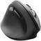 Black, ergonomic vertical mouse, right-handed, with scroll wheel and two buttons, designed to reduce wrist strain.