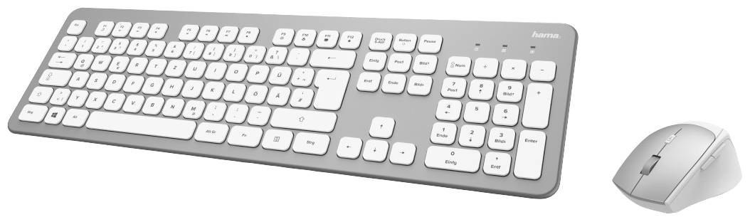 Hama Radio Keyboard and mouse set German, QWERTZ Silver, White
