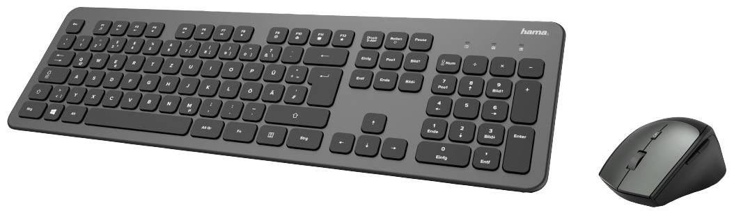 Hama Radio Keyboard and mouse set Ergonomic German, QWERTZ Anthracite/black
