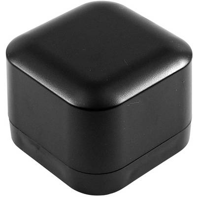 A black, square case, likely for jewellery or a small item.<br><br>Note the British spelling of "jewellery" instead of the American "jewelry", which is characteristic of British English.