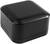 Black, square jewellery box with rounded corners, closed.
