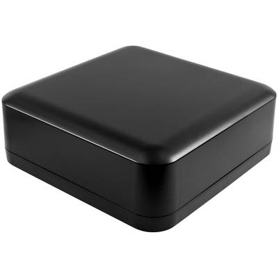A simple, black, square case with rounded corners, possibly for storing a small object.