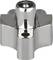 A silver metal piece with four equal arms and a central, raised cylinder. It has a smooth, polished finish.
