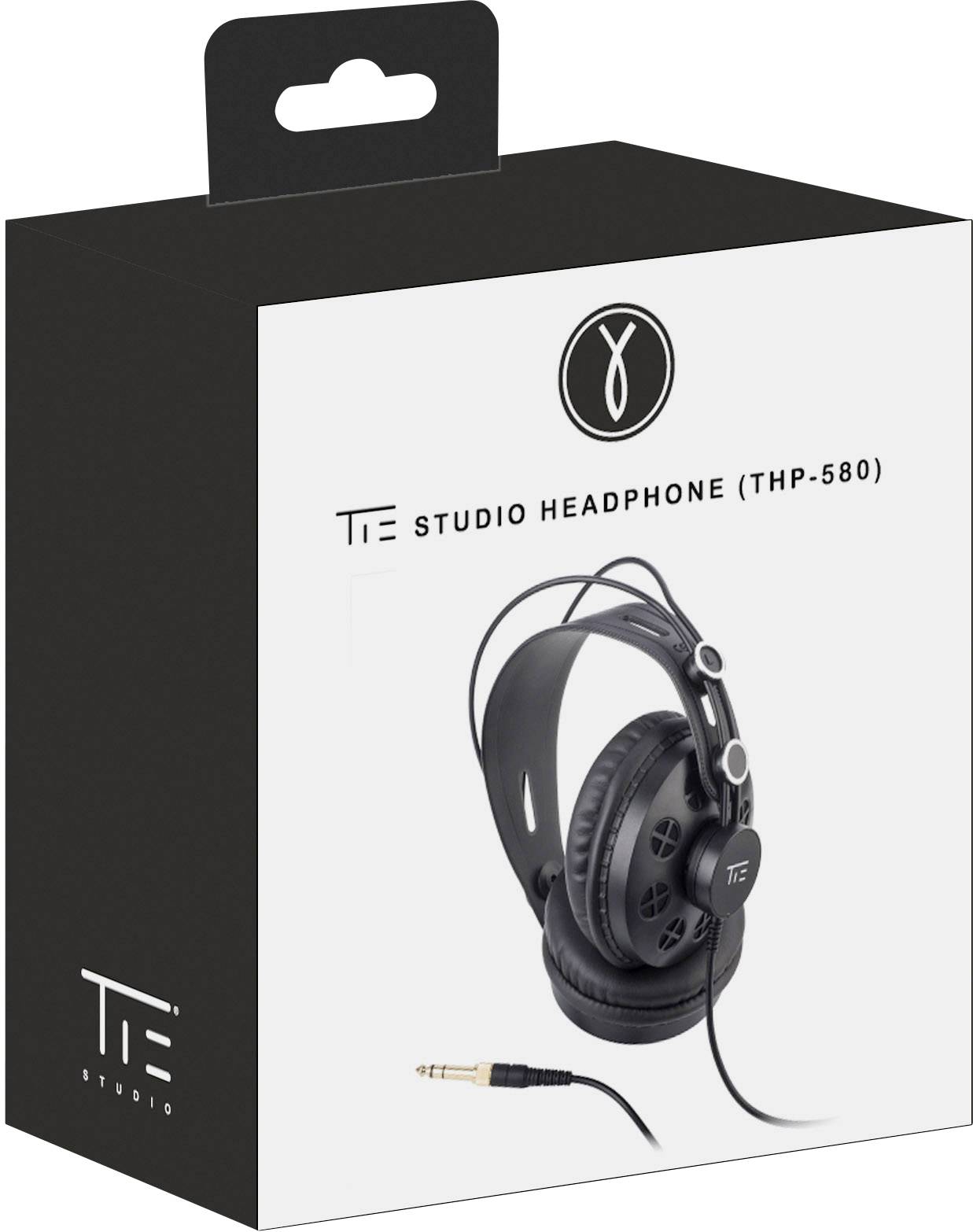 Packaging for a studio headphone with the text 'TE Studio Headphone (THP-580)' and an image of a black headphone.