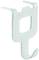 Metal hook with a rectangular cut-out, a curved hook at the lower end and two short prongs at the top for fastening.