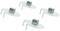 Four metallic, rectangular magnetic clips with curved supports for standing, on a white background.