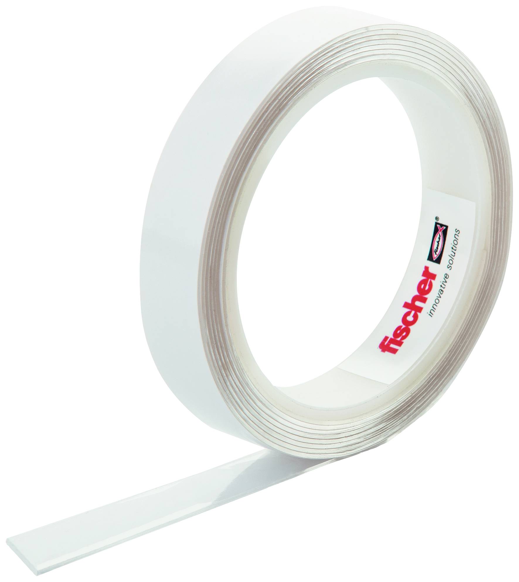 A transparent double-sided adhesive tape on a roll with a white core, suitable for fixing light objects to smooth surfaces.