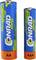 'Two batteries, one AA and one AAA, with the inscription "CONRAD energy" in blue and yellow design.'