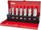 A red metal case containing a set of six different drill bits. Metalworking tool.