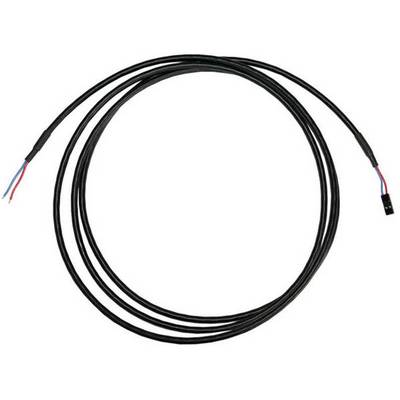 A black cable with three separate, coloured cores at both ends; the length of the cable is visible when coiled.