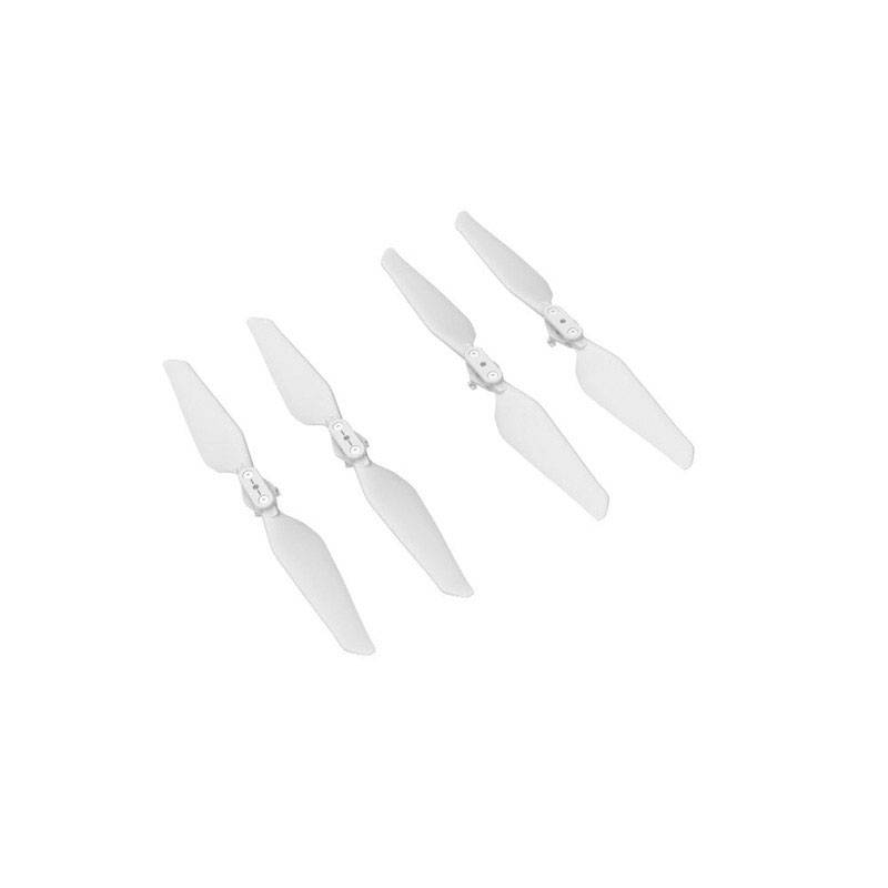 Four white propellers for a drone, symmetrically arranged, on a white background.