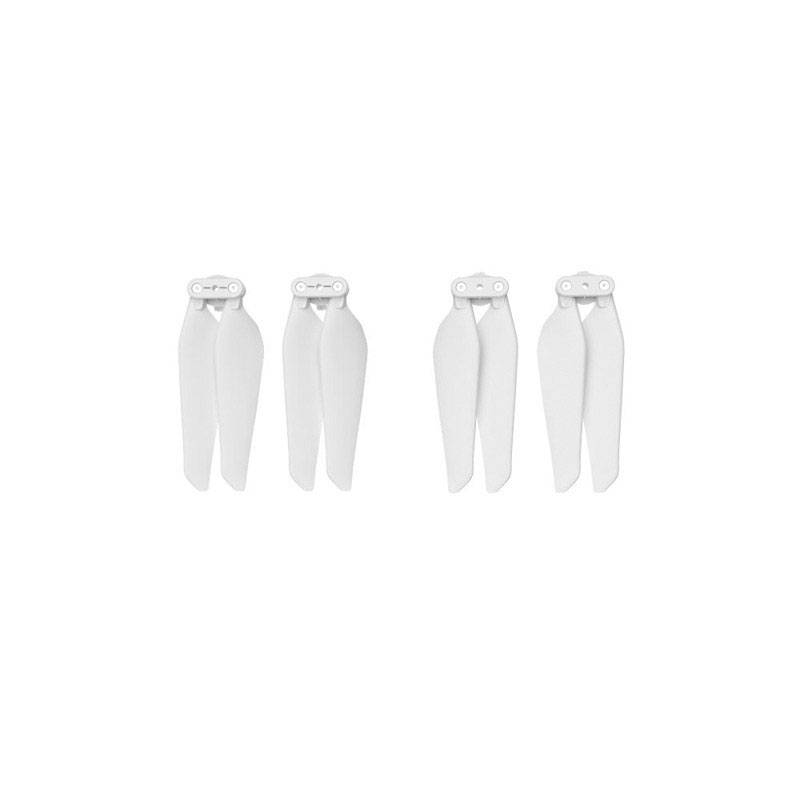 Four white propeller blades for a drone on a white background.