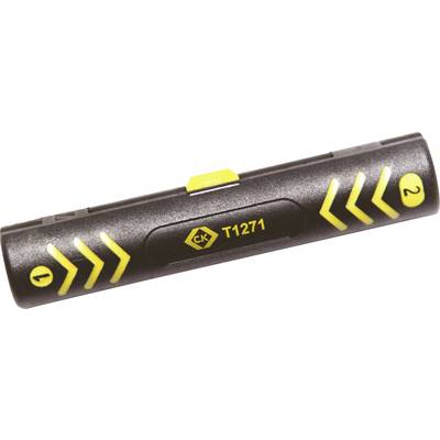 A black and yellow wire stripper with yellow arrows and the inscription 'T1271' in the centre, suitable for precise wire stripping.