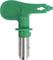 Green nozzle attachment for spraying equipment with arrow indicating flow direction. Manufactured from metal and plastic, used in agriculture.