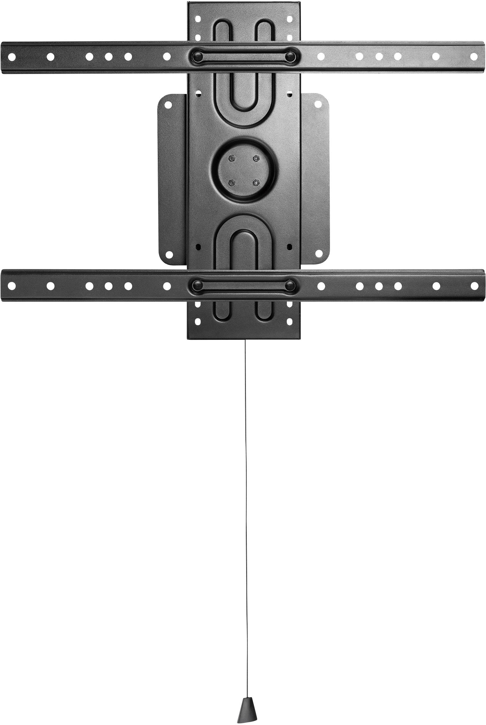 TV wall mount, slim design, suitable for large screens, with adjustable rails and integrated cable management for tilt adjustment.