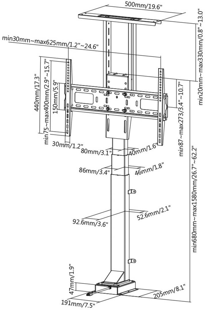 My Wall HP 33-2 L TV wall mount 94,0 cm (37") - 165,1 cm (65") Rigid, Height-adjustable-7