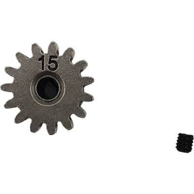 A metallic gear wheel with the number '15' and a small, separate threaded screw adjacent to it.
