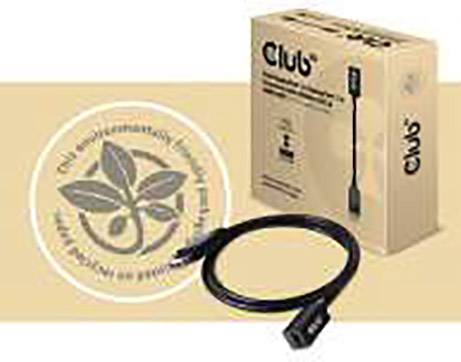 Club brand USB-C to DisplayPort adapter. Cardboard packaging with an image of the cable. Environmentally friendly symbols on the packaging.