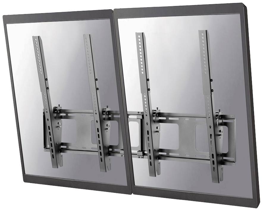 'Pivoting wall-mounted TV bracket, showing two screen orientations: left positioned straight, right angled downwards.'