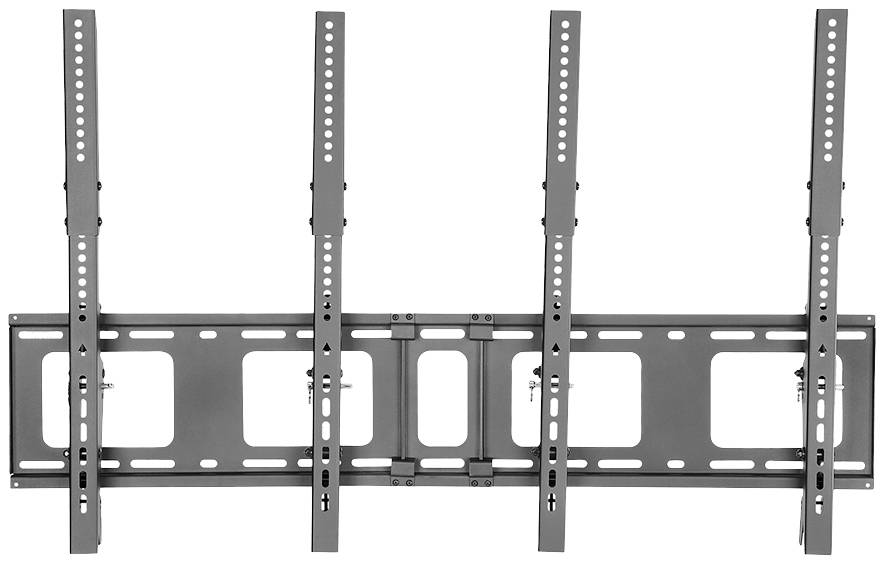 Wall mount for television. Metal bracket with multiple holes and adjustable arms for fixing to the wall.