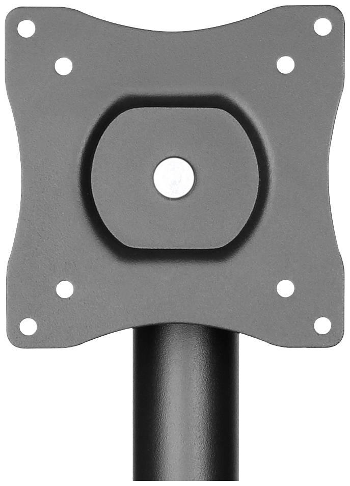 Image of a black TV wall mount with a flat mounting plate and multiple screw holes. Suitable for mounting small screens.