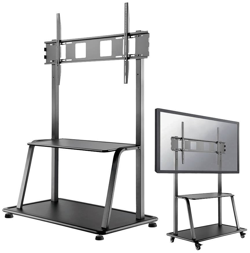 'TV or monitor stand with height-adjustable mounting system and shelf, ideal for presentations.'