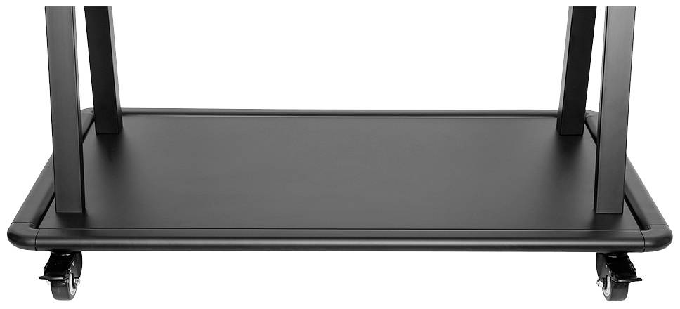 A rectangular, black tray with four legs and two visible castors underneath, suitable for trolleys or furniture.
