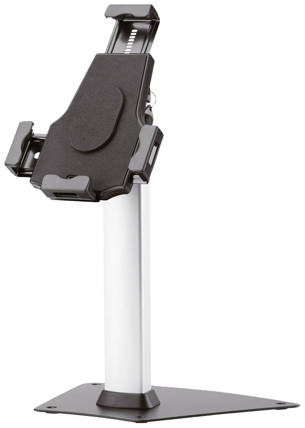 Tablet or Smartphone Stand, Height-Adjustable, with Stable Metal Base and Adjustable Clamps for Various Device Sizes.