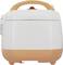 Multifunctional rice cooker in white and orange, suitable for various cooking methods.