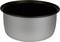 A round, grey pot insert with a dark interior, used for cooking or steaming food in a larger appliance.