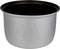 Grey, cylindrical pot with measurement indicator on the side, showing quantities in litres. Black interior coating.