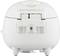 A white rice cooker with a closed lid. The rice cooker stands on small feet and appears compact and modern.