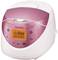 A pink and white rice cooker with a digital display and multiple buttons for various cooking functions, featuring the 'CUCKOO' brand.