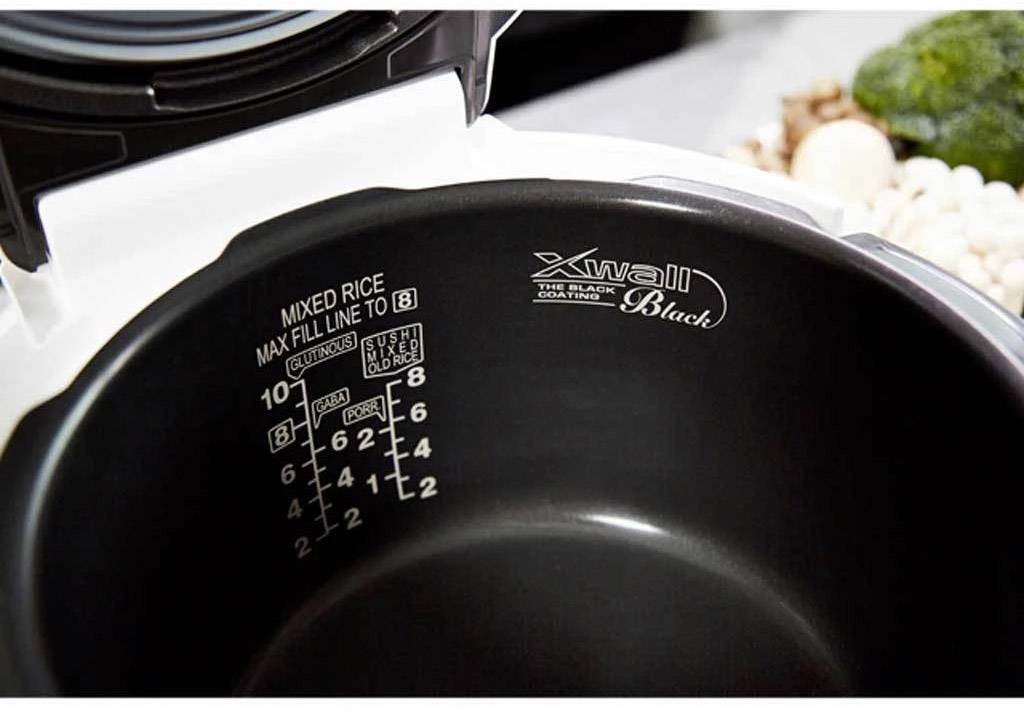 'Rice cooker pot with water level indicator for mixed rice, maximum capacity 8 cups, black Xwall coating.'