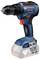 Bosch cordless drill driver with blue casing, black handle and red accent. Battery shown faded out at the bottom.