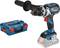 Cordless drill driver with auxiliary handle and carrying case; blue and red; suitable for construction and DIY projects.