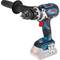 A blue cordless drill with a red and black handle. It has a removable mount and a robust drill head.