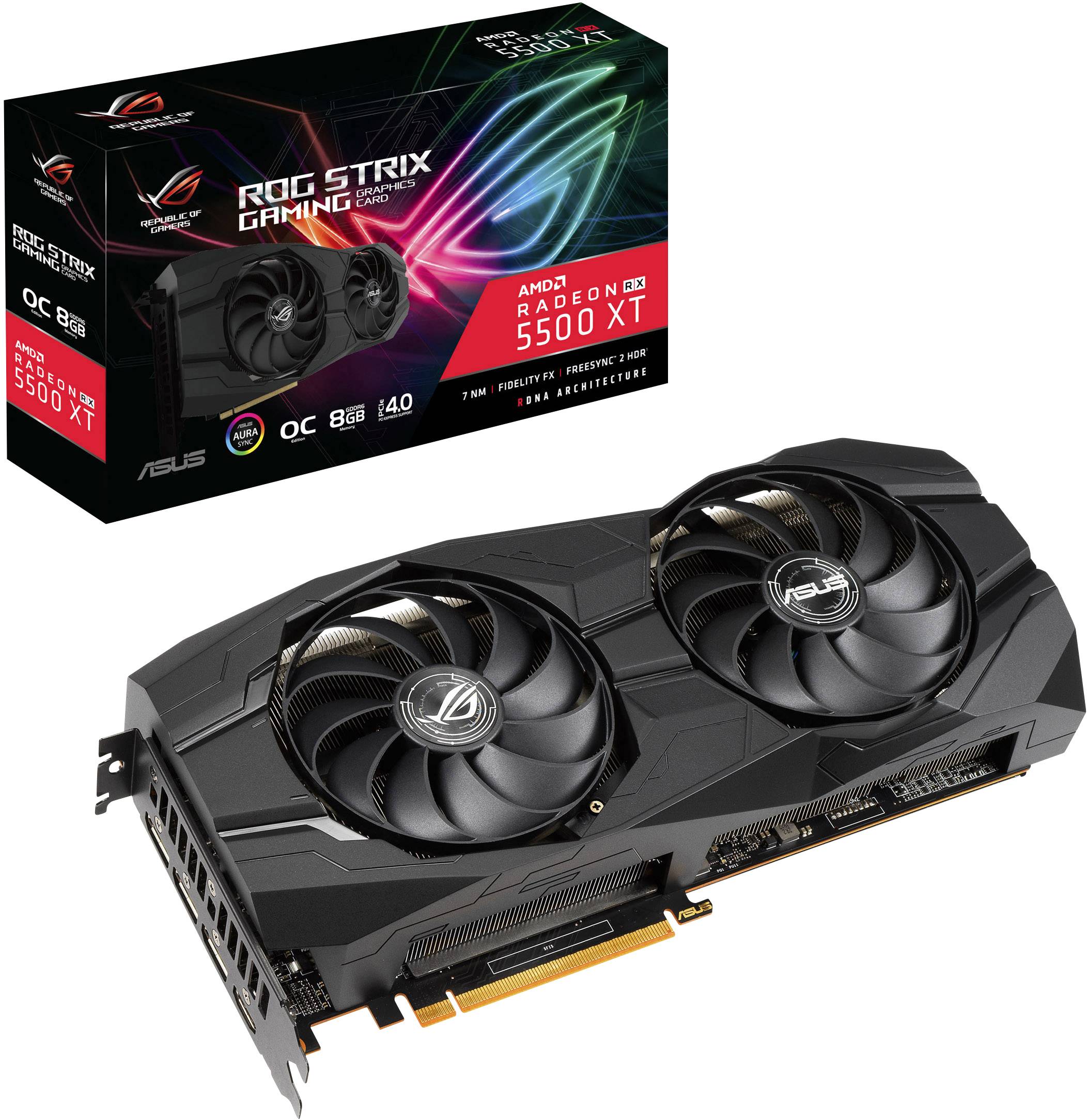 Asus GPU AMD Radeon RX 5500 XT Gaming Overclocked 8 GB GDDR6 RAM PCIe x16 HDMI™, DisplayPort