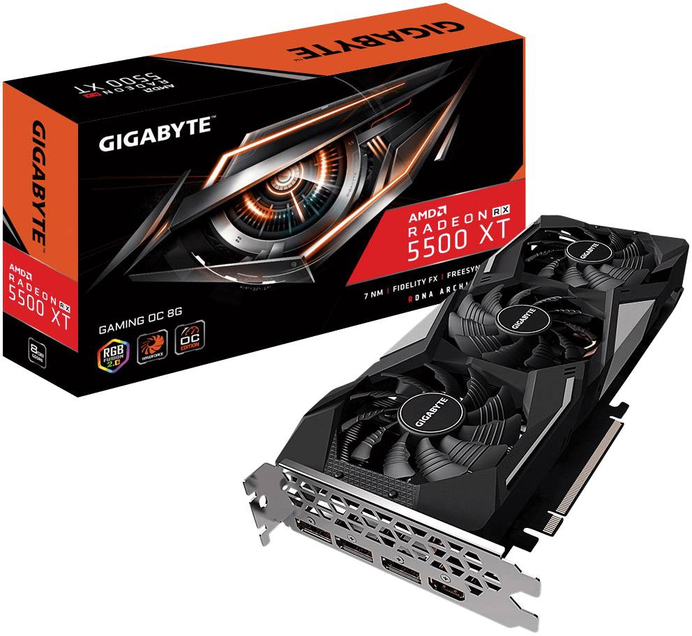Gigabyte GPU AMD Radeon RX 5500 XT Gaming Overclocked 8 GB GDDR6 RAM PCIe x16 HDMI™, DisplayPort