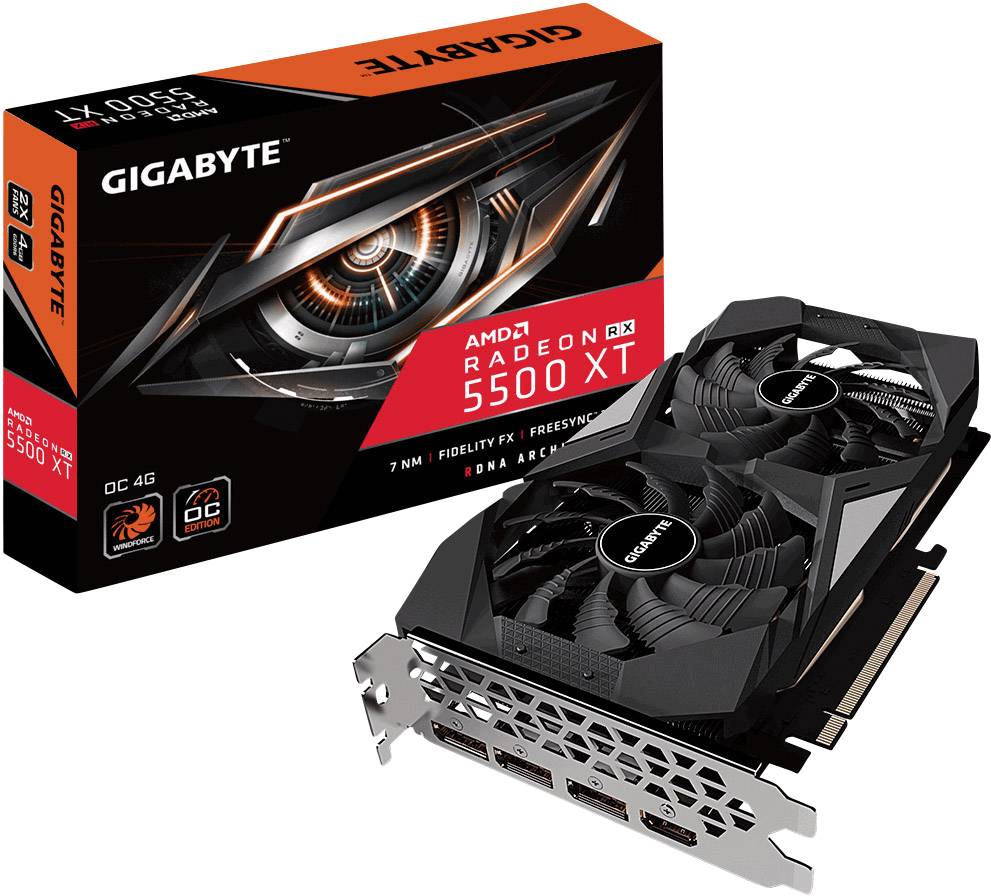 Gigabyte GPU AMD Radeon RX 5500 XT Overclocked 4 GB GDDR6 RAM PCIe x16 HDMI™, DisplayPort